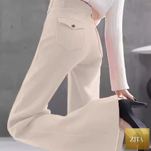 High-waisted slimming workwear bootcut pants by My Store, featuring a tailored fit and classic black fabric suitable for office wear.