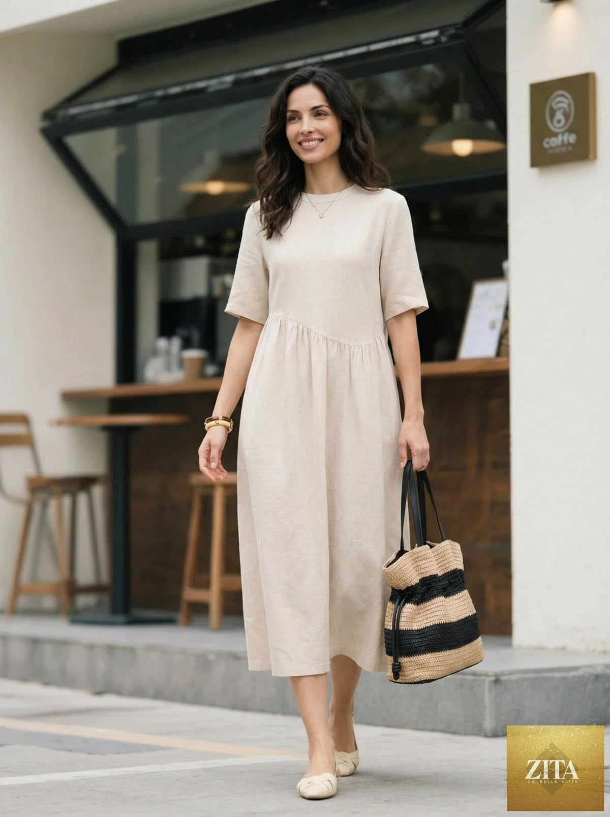 Crochet woven shoulder tote bag by LINTICO with drawstring closure, stylish and spacious for daily use.