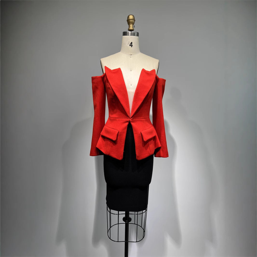 Casual loose top and tight skirt 2-piece outfit by The Fashion Celestial, shown on a model, with size chart available.