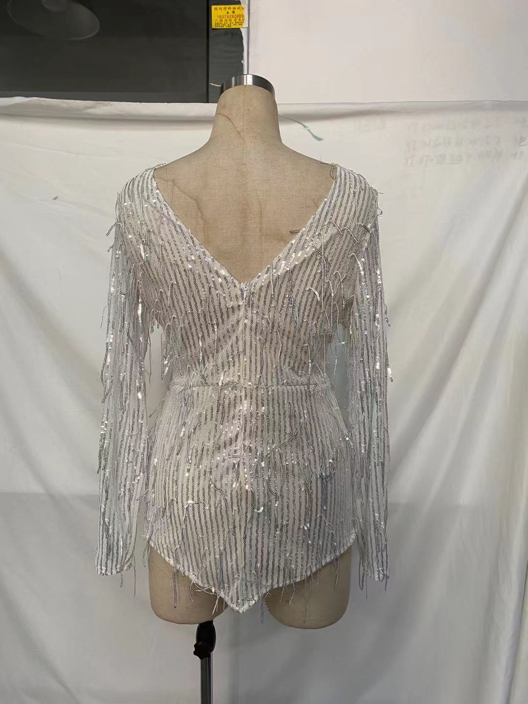 FLIPSTYLEZLLC long sleeve v-neck beach dress with knee-length backless lace design, perfect for summer or casual occasions.