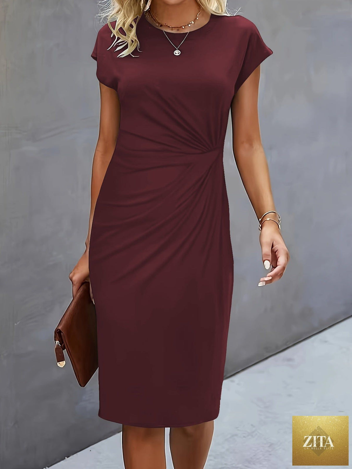FitiqueFit front knot bodycon midi dress with sleeveless tie design and round neckline, perfect for stylish, fitted evening wear.