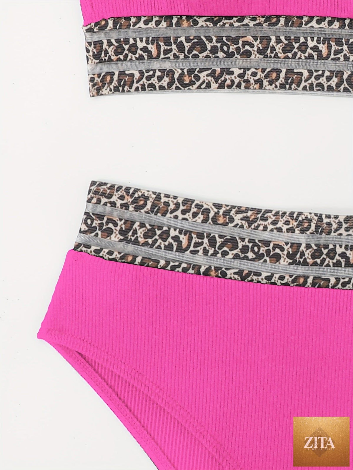 Stevvex leopard print high waist bikini with bandeau top, mesh details, and flattering fit, perfect for beach and poolside summer wear.