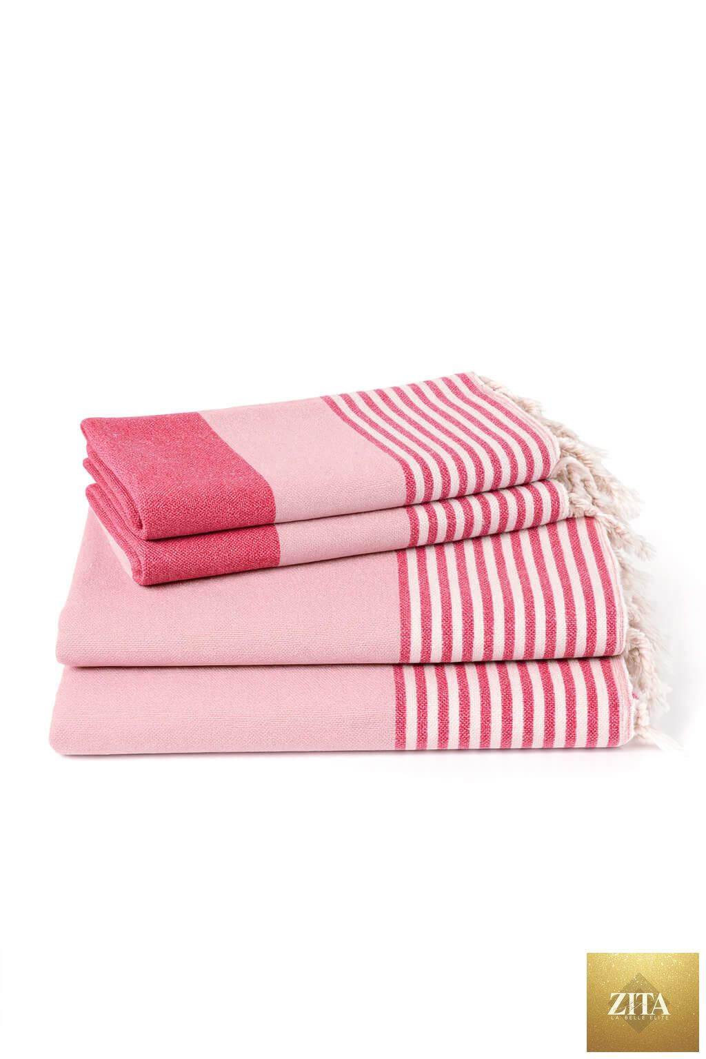 Multi-color Turkish towel bundle from Zita La Belle Elite featuring vibrant fuchsia and rose pink Turkish towels.