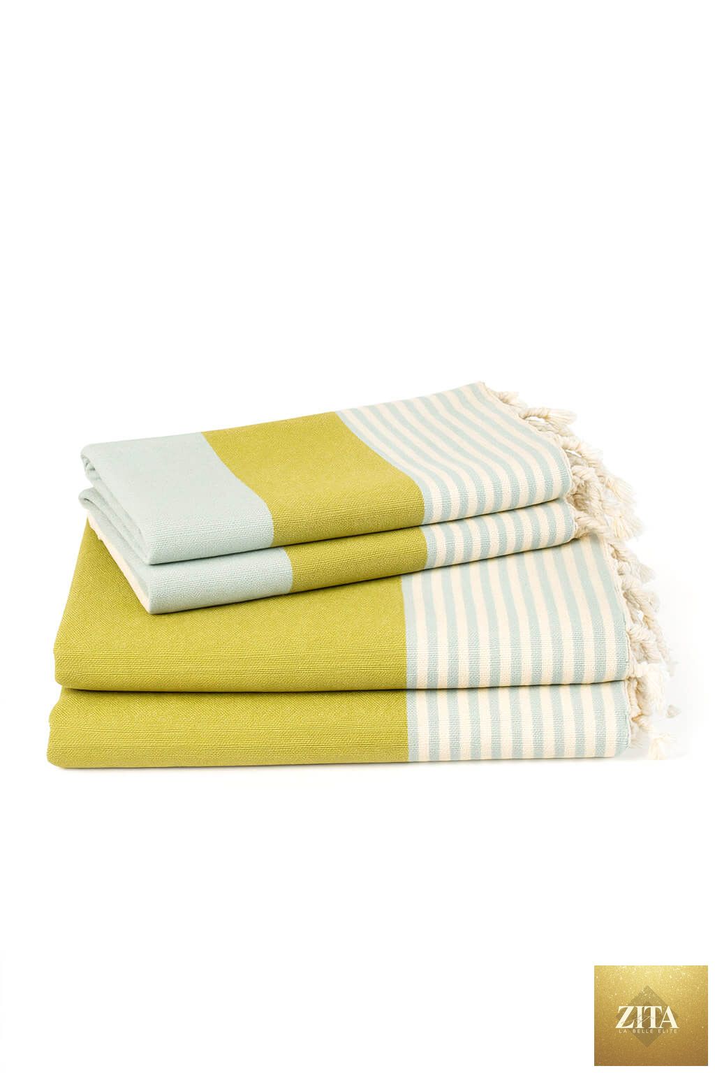 Multi-color Turkish towel bundle by Zita La Belle Elite featuring mint green, vibrant patterns, lightweight and soft Turkish towels.