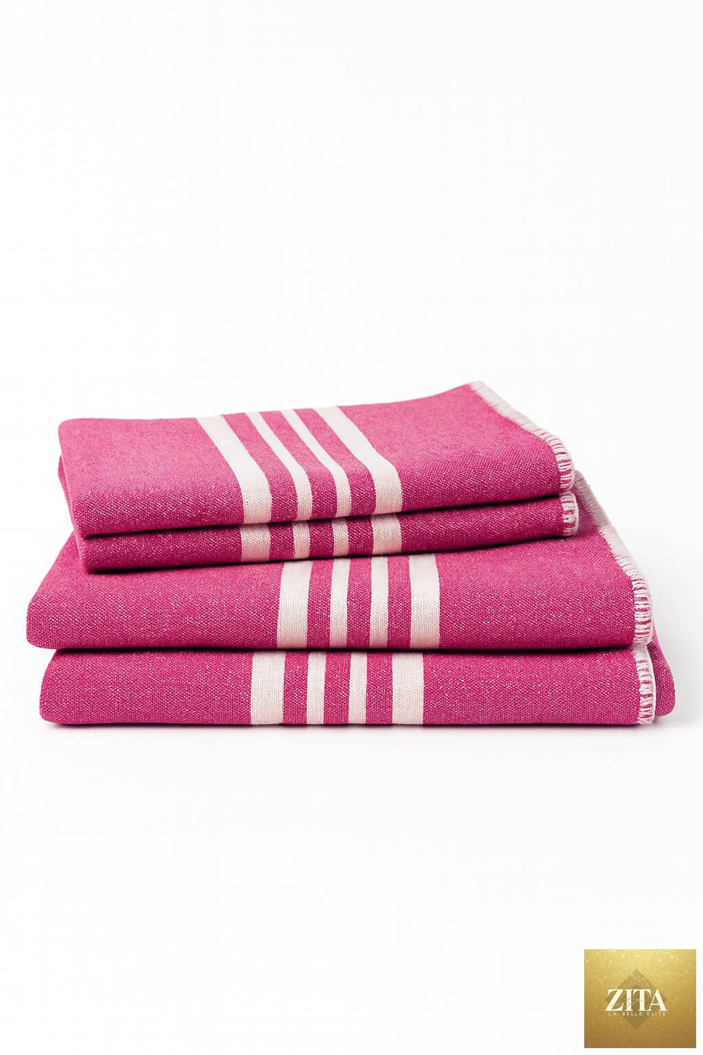 Bundle of pink Zita La Belle Elite Turkish Farm House Towels without fringes, soft, lightweight, and absorbent for everyday use.