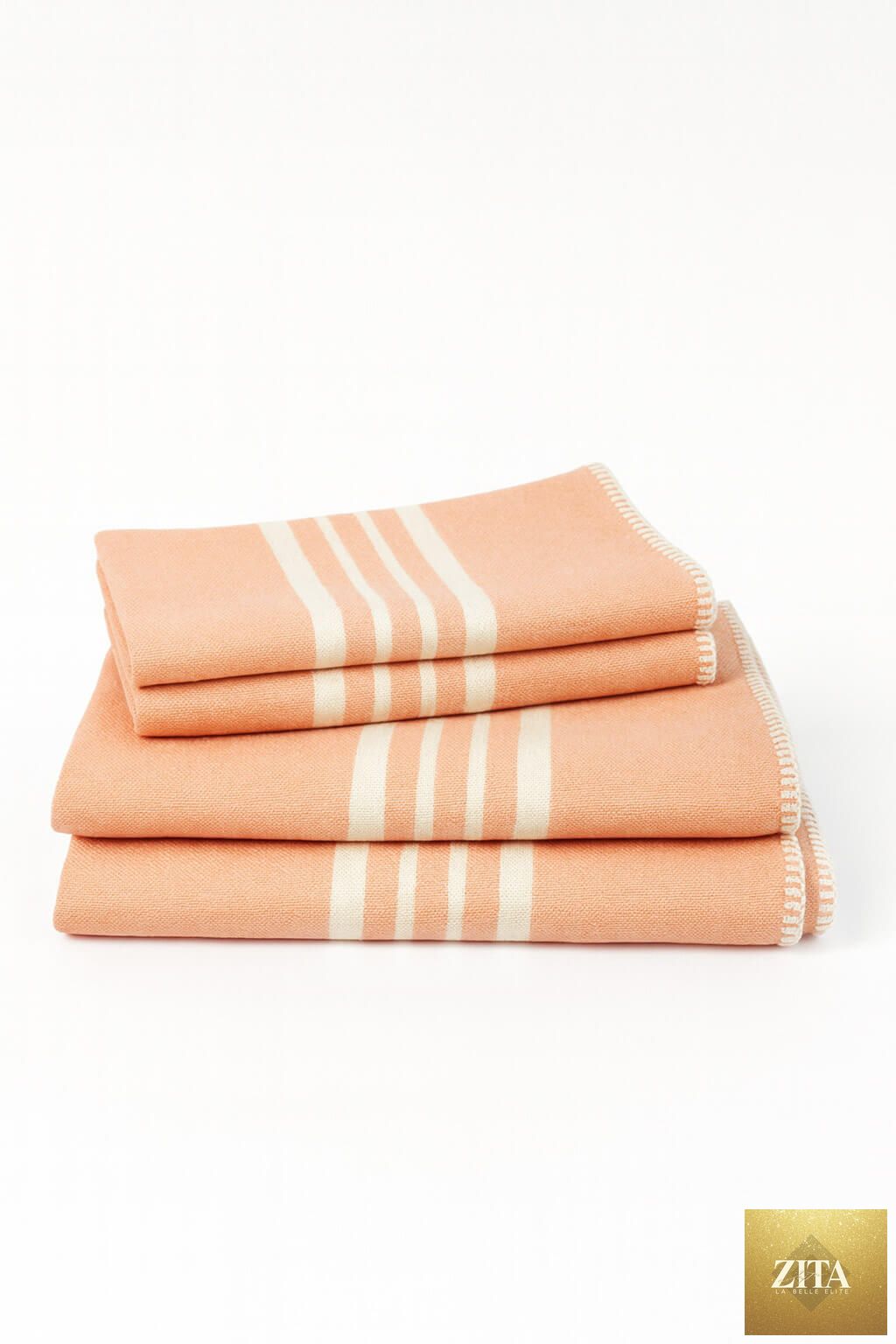 Bundle of Zita La Belle Elite Turkish Farm House Towels without fringe in vibrant melon color, showcasing soft, lightweight fabric.