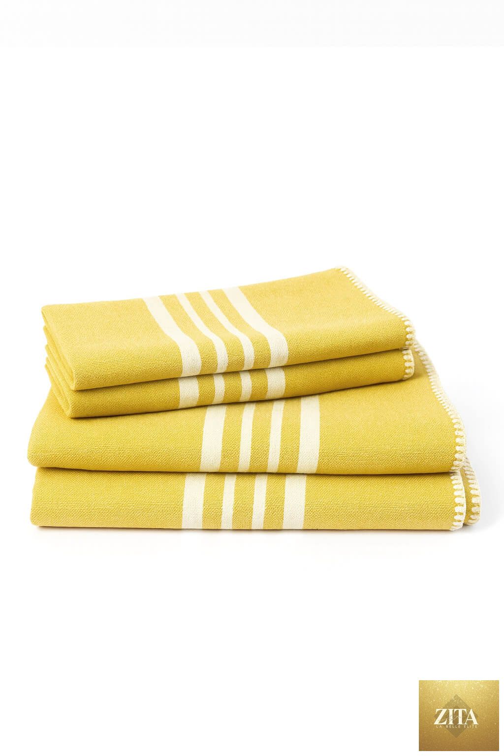 Yellow Turkish towel bundle by Zita La Belle Elite, farm house style, soft cotton with a smooth, fringeless design.