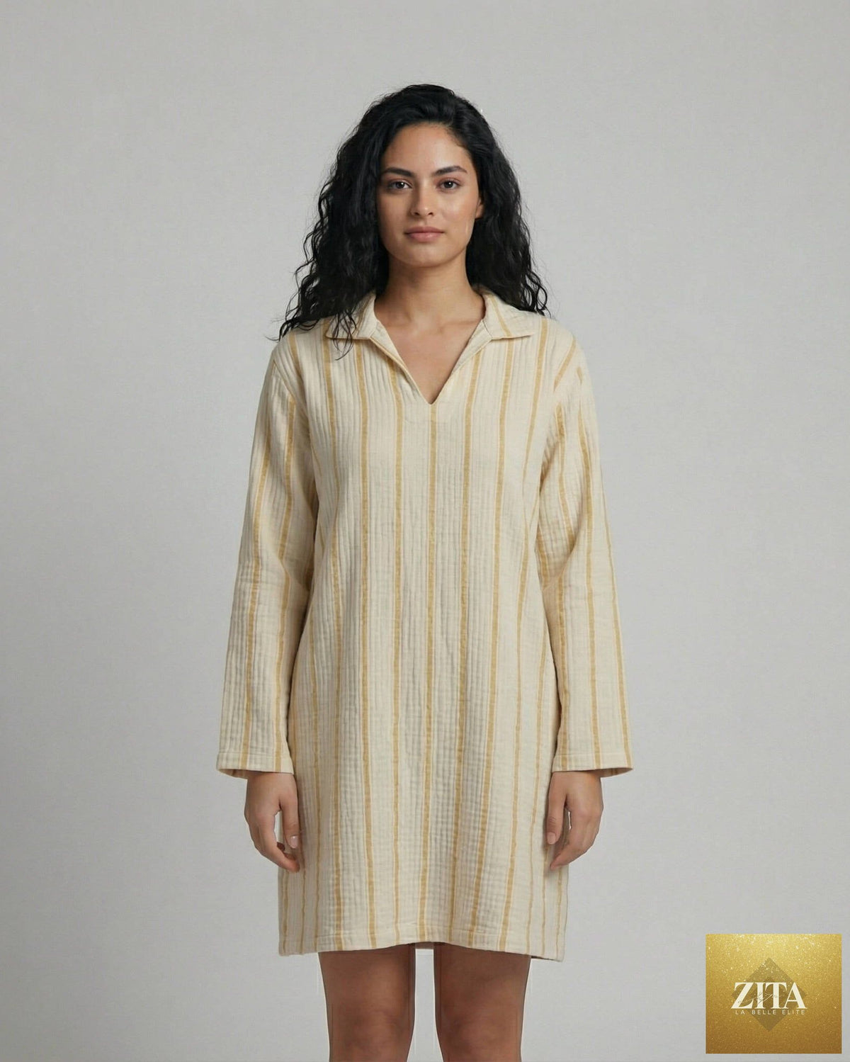 Yellow long sleeve poncho beach cover-up by Zita La Belle Elite, lightweight and stylish for summer beachwear.