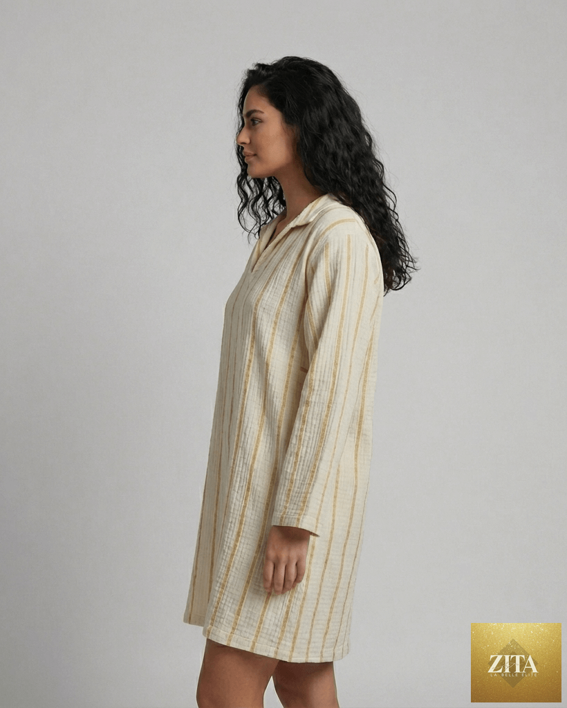 Yellow long sleeve poncho beach cover up by Zita La Belle Elite, lightweight and stylish for seaside wear.