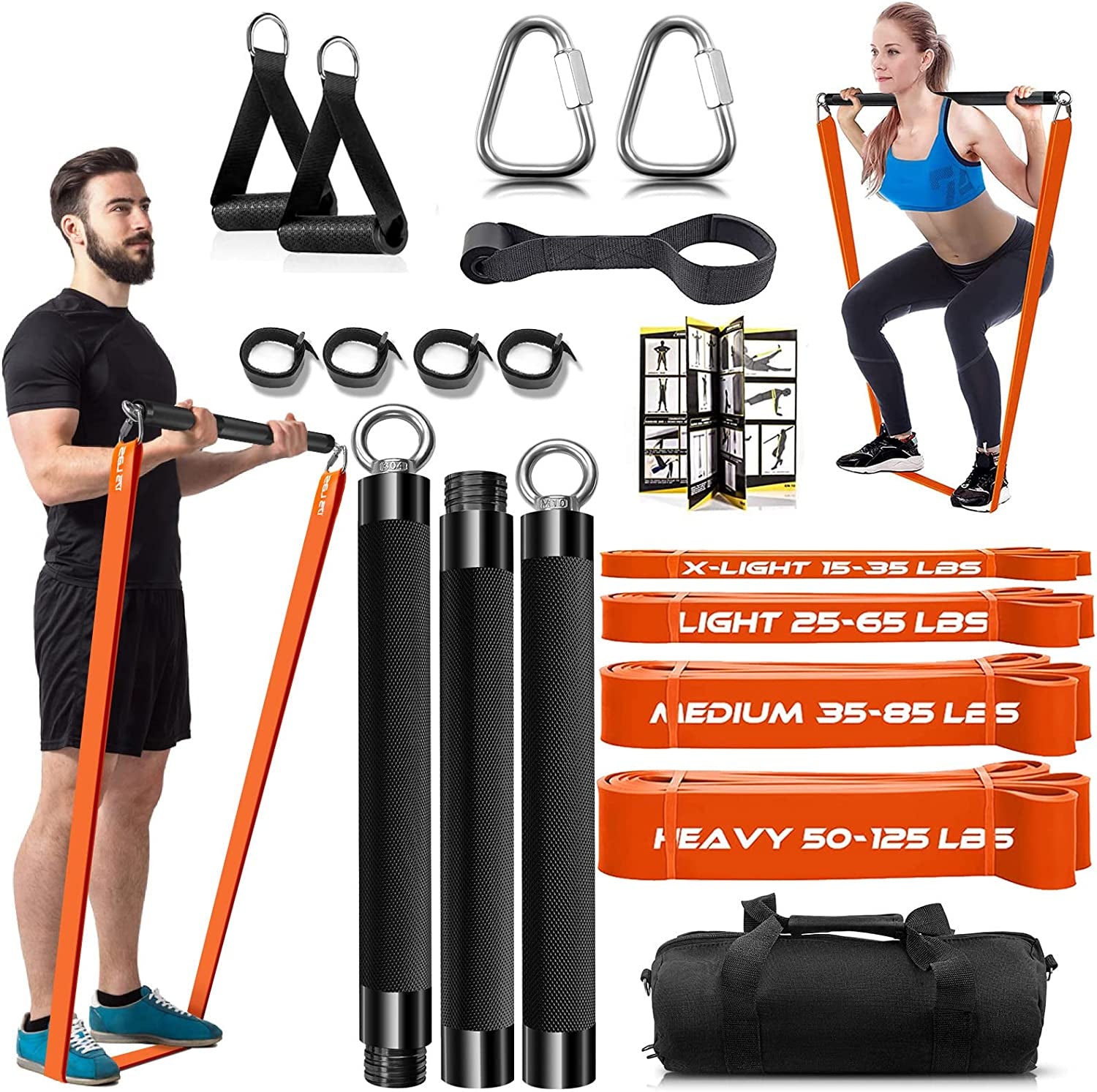 Resistance Band Bar Set Portable Full Body 500LBS Extra Heavy Home Gym Blue Strawberry