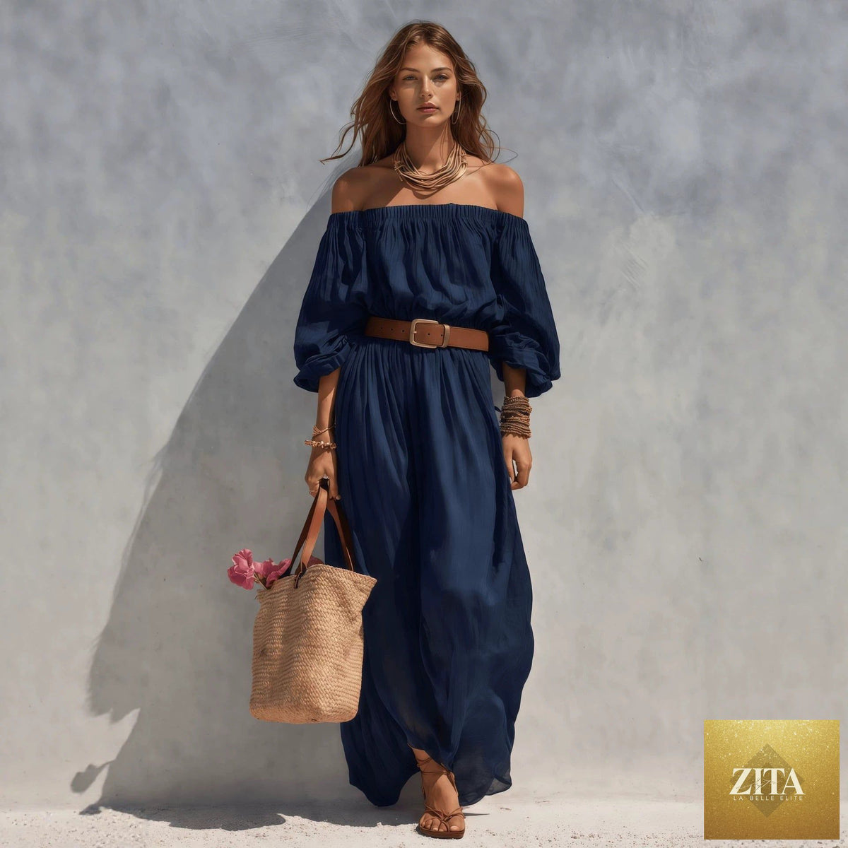 Women's boat-neck sleeveless cotton-linen maxi dress by FitiqueFit, featuring a relaxed fit and flowy silhouette.