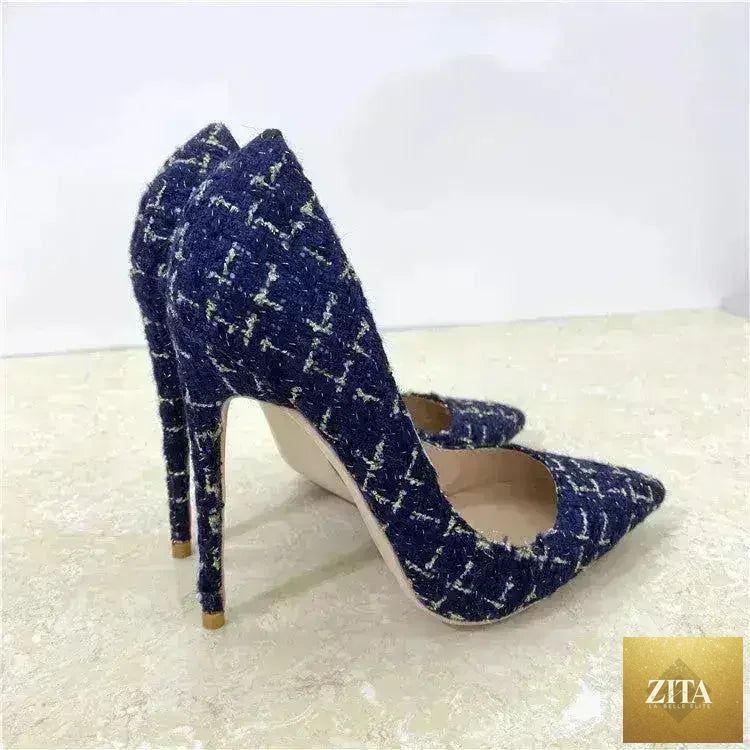 Femstylo woven high heels, 12cm pointed toe stilettos, all-match women's footwear with elegant design.