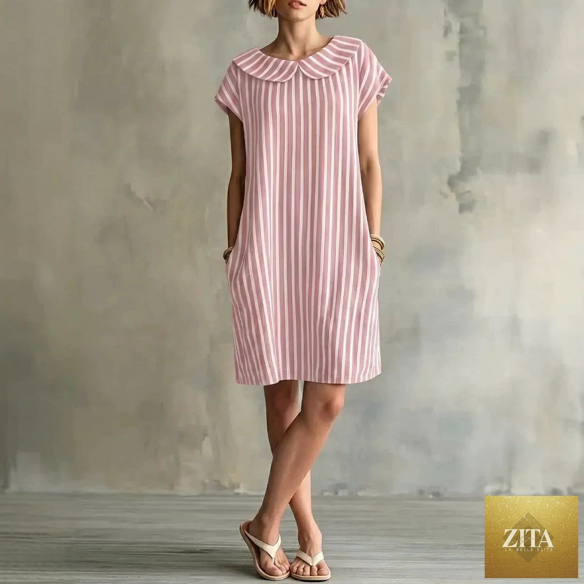 Women's striped high-waist sleeveless bodycon midi dress by Zita La Belle Elite, shown in a casualwear style.