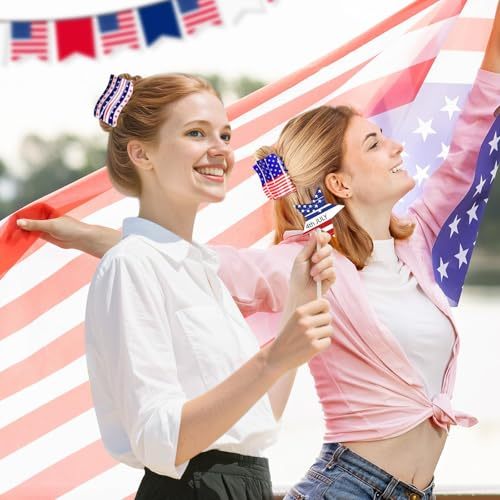 3Pcs American Flag Shaped Claw Clips USA Patriotic 4th Of July Design