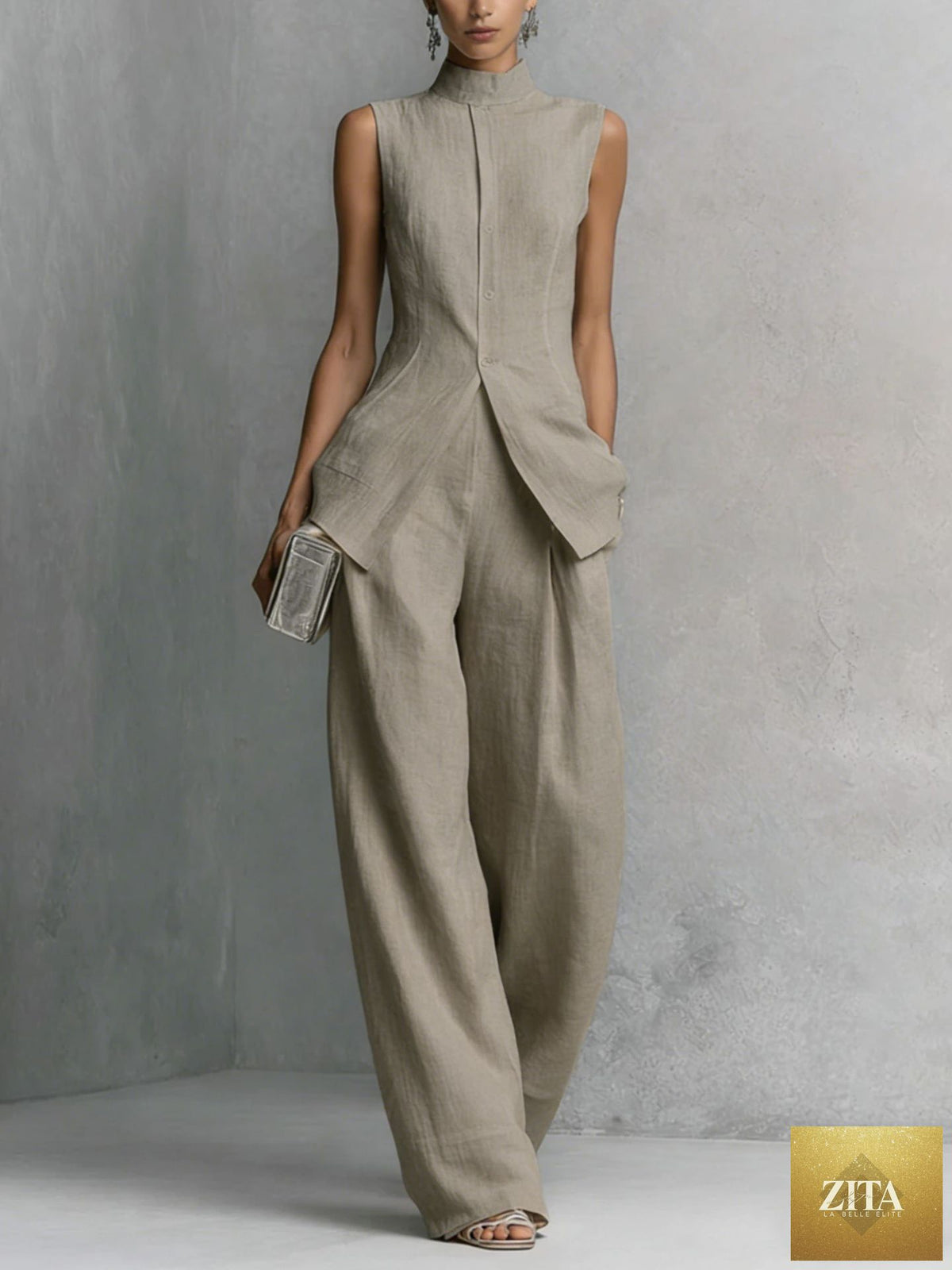 Zita La Belle Elite women's sleeveless top and long pants two-piece casual set in solid colors, available in XS to XXL.