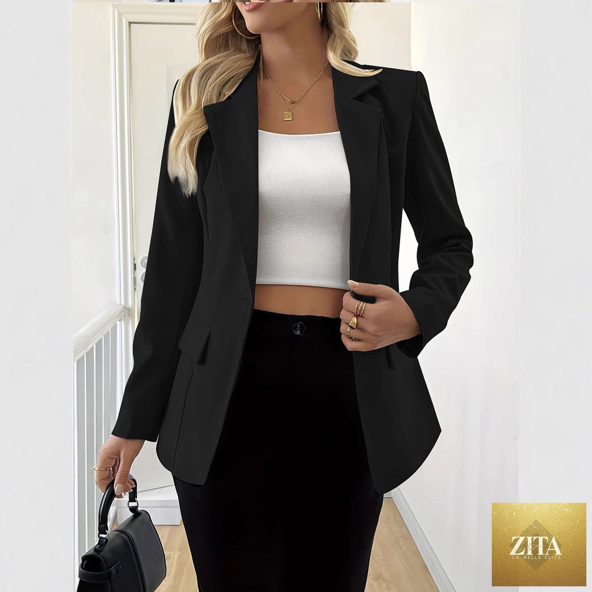 FitiqueFit long-sleeve casual jacket with single button in four colors, available in sizes S to 3XL, shown in a neutral setting.
