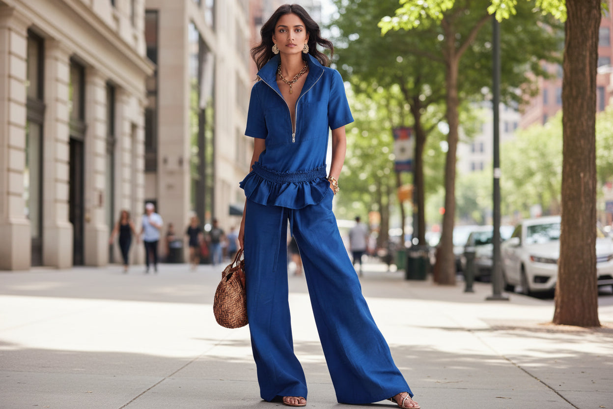 Women's Sleeveless Shirt & Wide-Leg Trousers Set – Solid Color 2-Piece