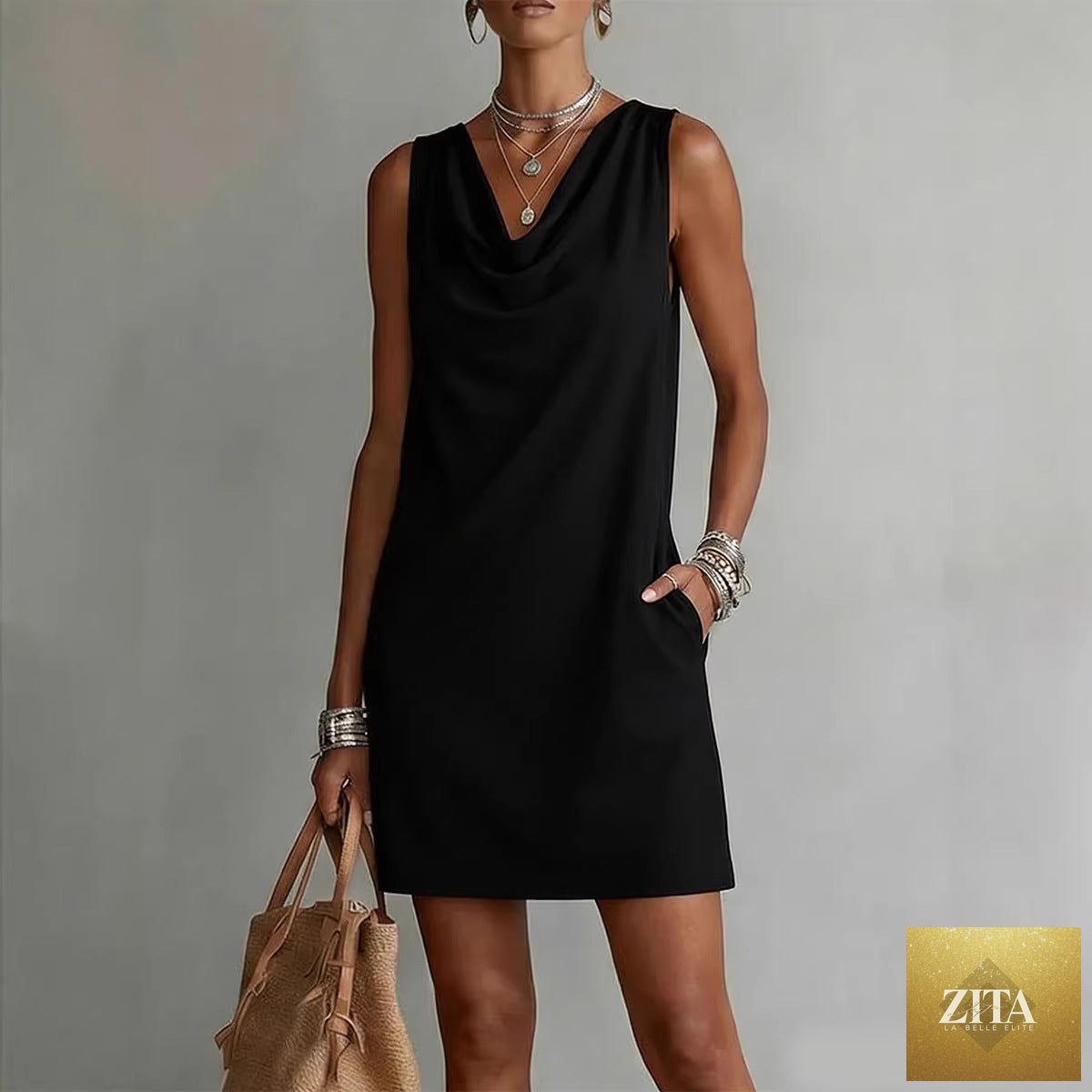 Women's off-shoulder sleeveless casual midi dress by FitiqueFit, featuring a relaxed pullover design and stylish off-shoulder neckline.
