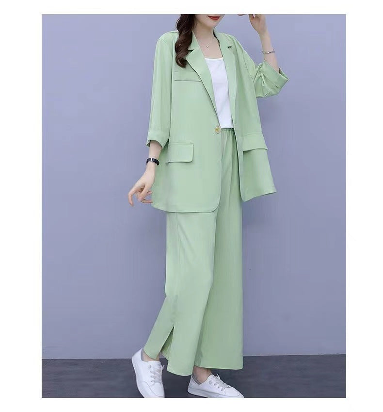 FitiqueFit long sleeve suit jacket and pants two-piece casualwear set in three colors, available in sizes M to 6XL.