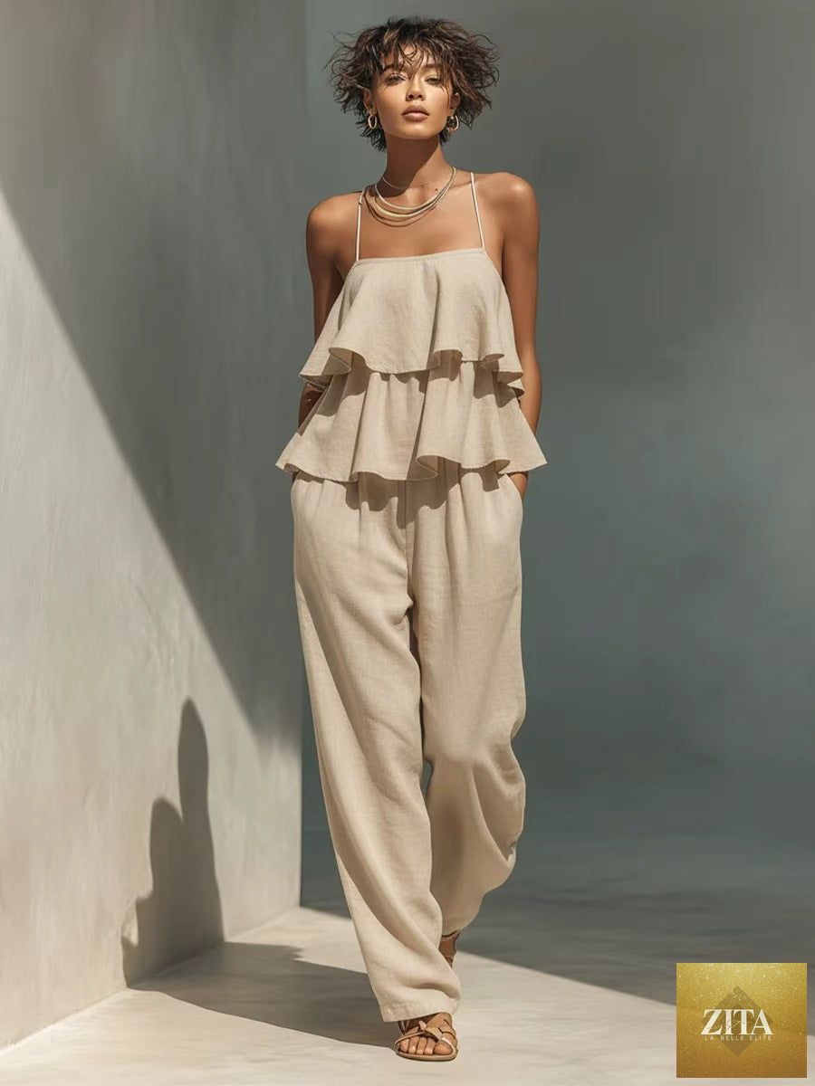 Women's sleeveless camisole top and casual pants set by Zita La Belle Elite, featuring a stylish, comfortable casualwear outfit.
