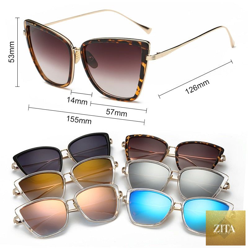 Black mirror cat eye sunglasses for women by FitiqueFit, stylish eyewear with bold, fashionable frame and reflective lenses.