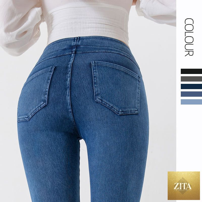 FitiqueFit denim-look capri yoga leggings with slim fit, high elasticity, and tummy control for comfortable fitness wear.