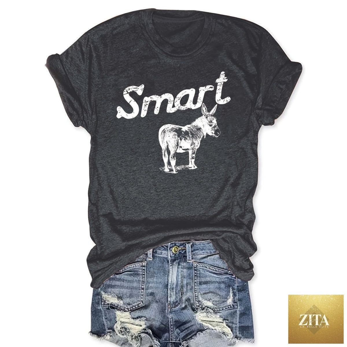Women's Zita La Belle Elite round neck short sleeve casual T-shirt, lightweight summer top, shown in a relaxed fit.
