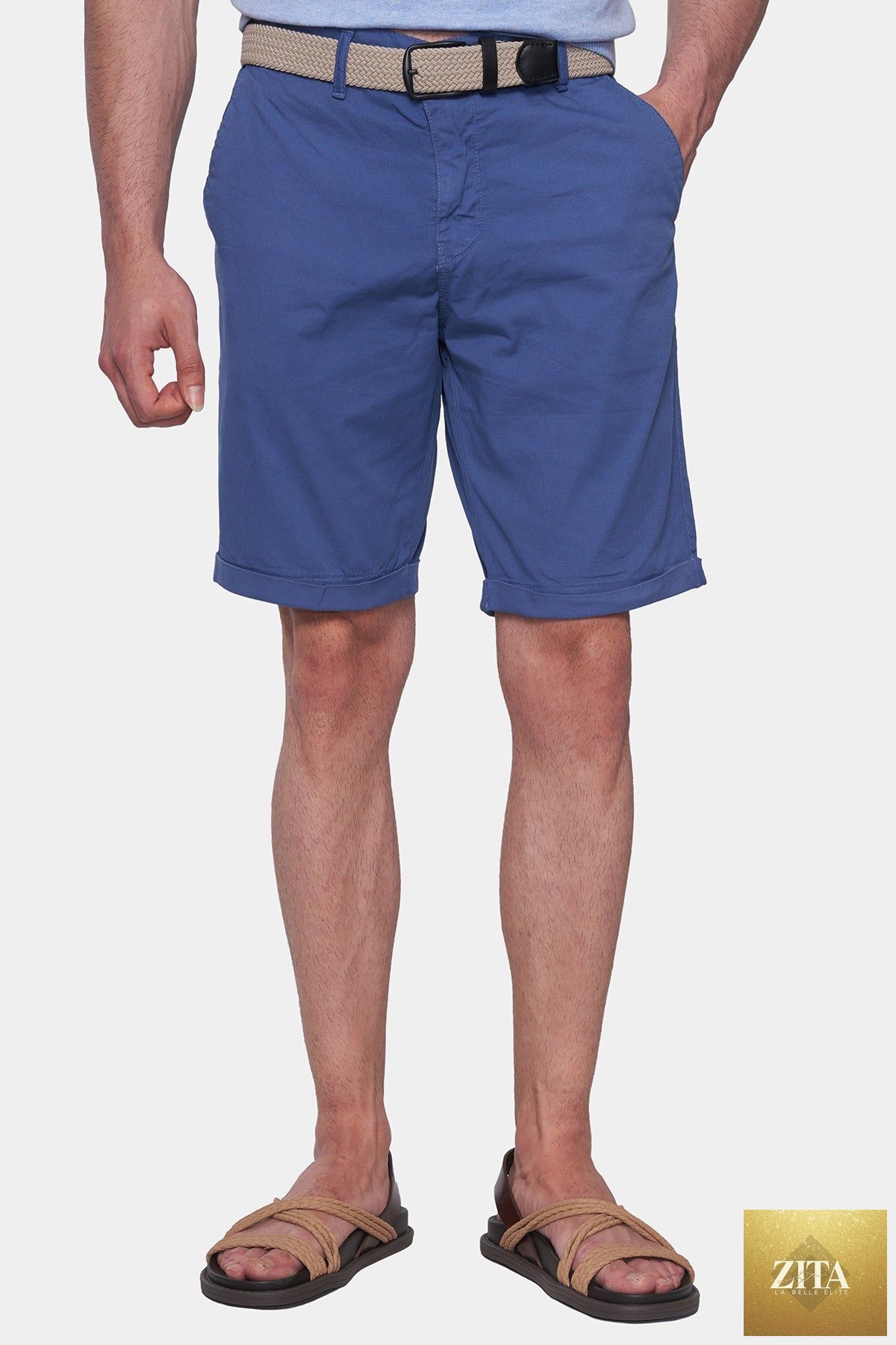 Oily blue summer shorts by Bright Moons featuring a casual fit and lightweight fabric, perfect for warm weather.