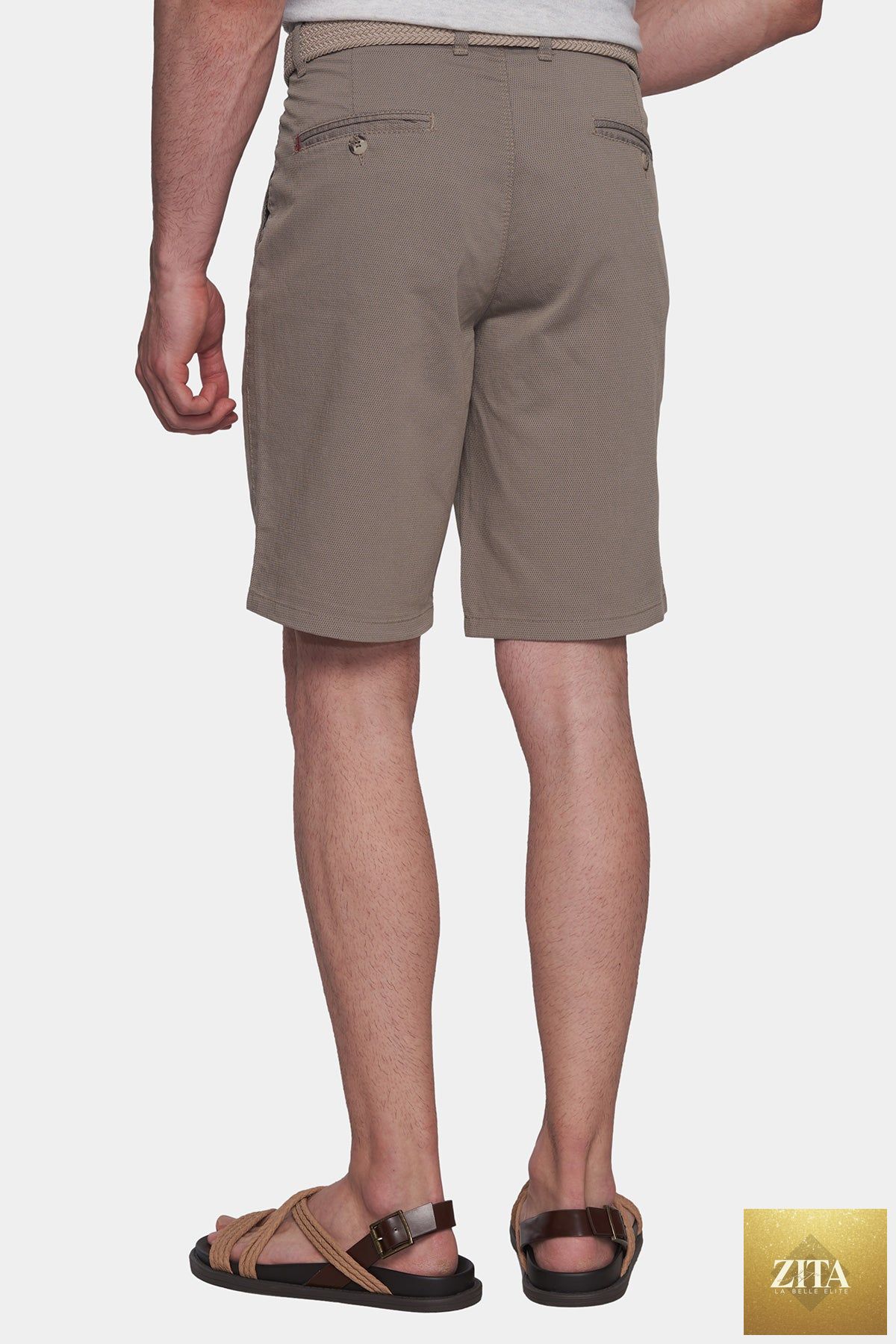 Bright Moons Summer Shorts in khaki, casual men's shorts with a relaxed fit and adjustable waistband, suitable for warm weather.