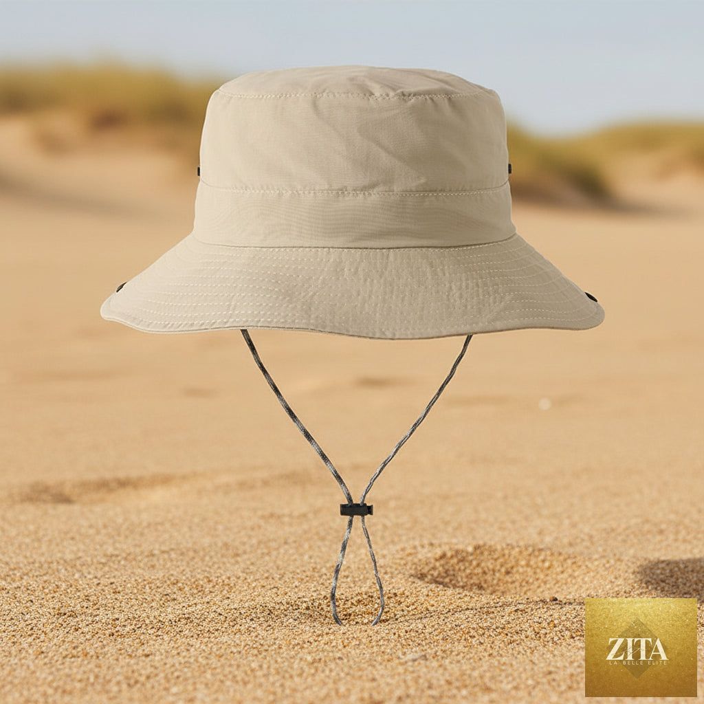 Wide-brim UV protection nylon sun hat by Zita La Belle Elite, breathable outdoor hat for women and men, shown in natural outdoor setting.