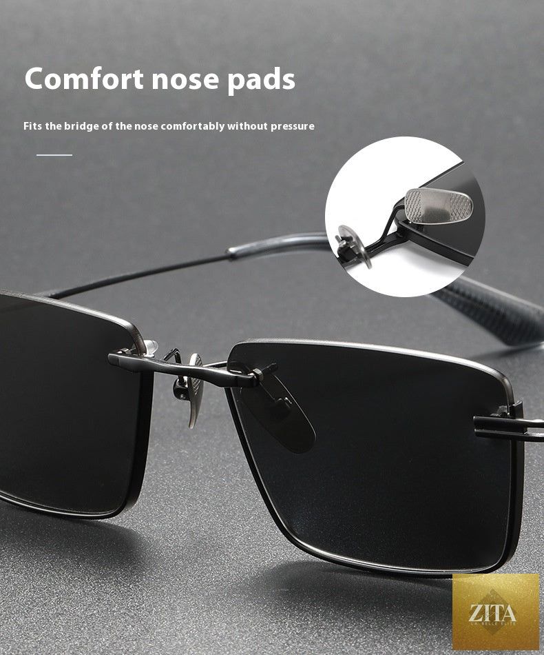 Pure titanium polarized sunglasses with retro British style, lightweight eyewear from FitiqueFit featuring classic design and tinted lenses.