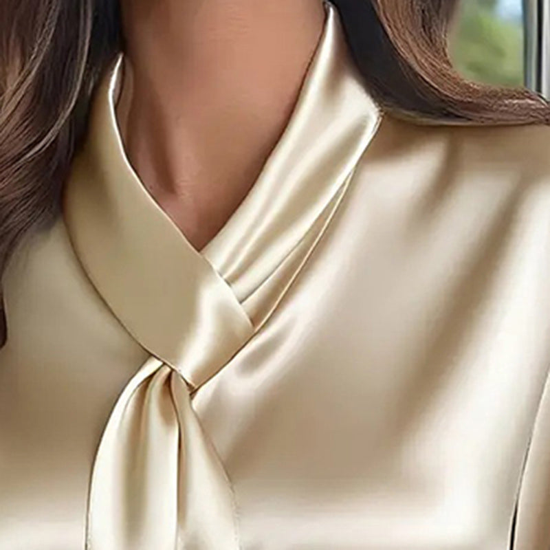 Women's lightweight blouse with ribbon detail, casualwear by FitiqueFit, suitable for business casual and everyday wear.