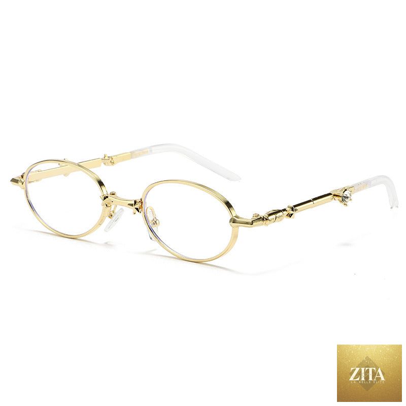 Light-tinted foldable small frame sunglasses for women by FitiqueFit, stylish luxury eyewear with compact, foldable design.