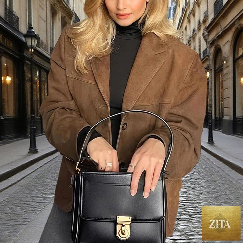 FitiqueFit suede-look blazer jacket with v-notch lapel and button-front casual coat, shown in a stylish, tailored fit.