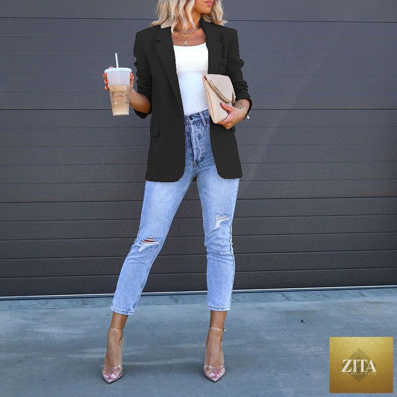 Women’s open-front casual blazer by Zita La Belle Elite, lightweight with a relaxed fit and tailored collar, perfect for stylish everyday wear.