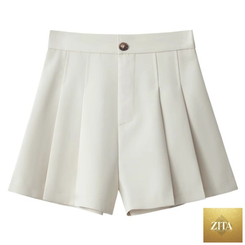 Stretchy High-waisted Pleated Wide-leg Casual Pants That Slim The Figure And Are Versatileperfect As An A-line Hot Pant
