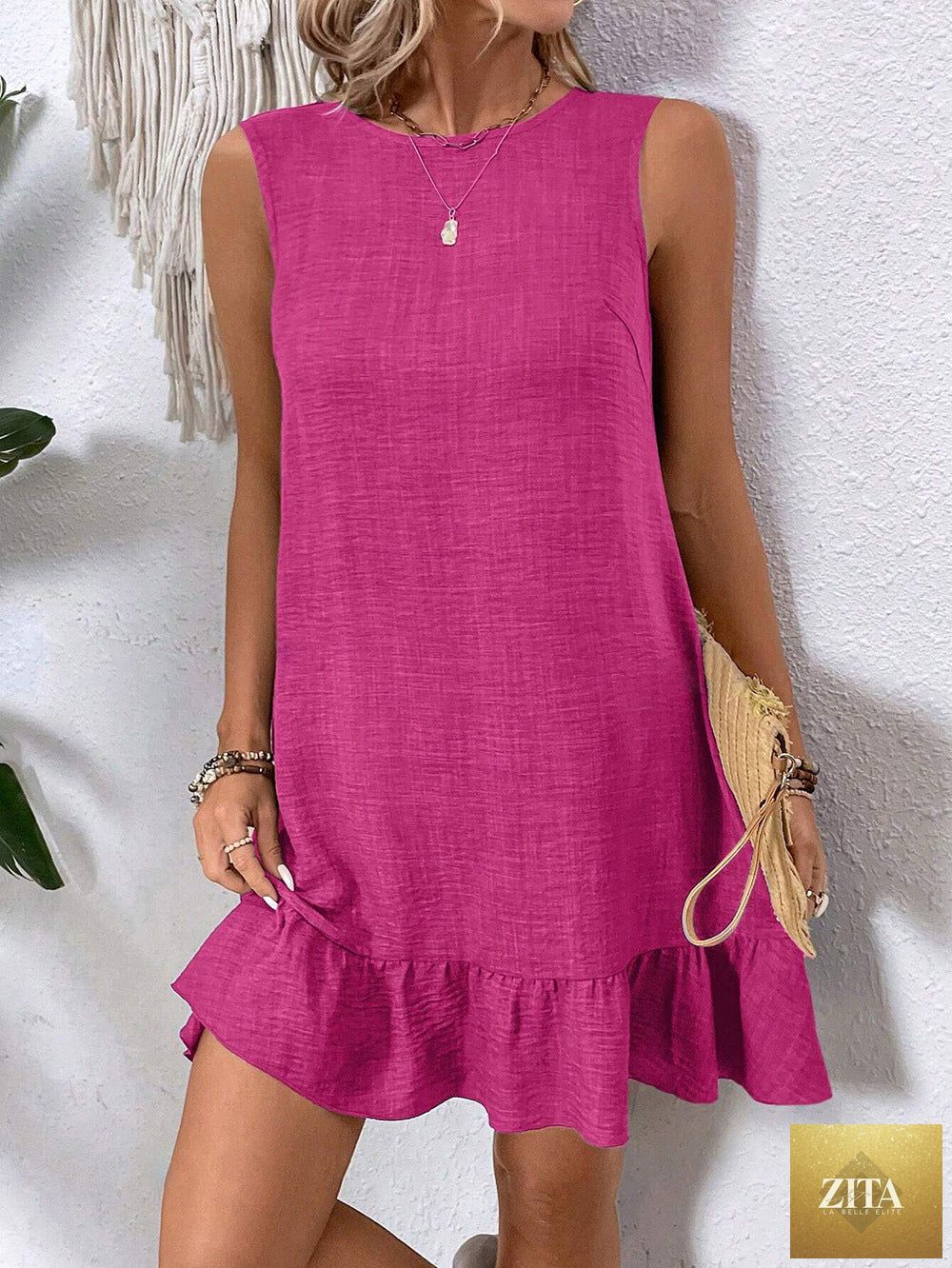 Women's ruffle lace-up mini dress by FitiqueFit, featuring short sleeves, loose fit, and beach-appropriate style.