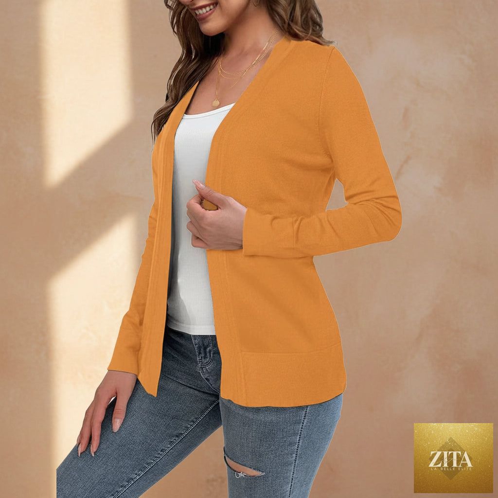 Women's knitted loose cardigan coat in four colors, featuring a relaxed fit and cozy texture from FitiqueFit.