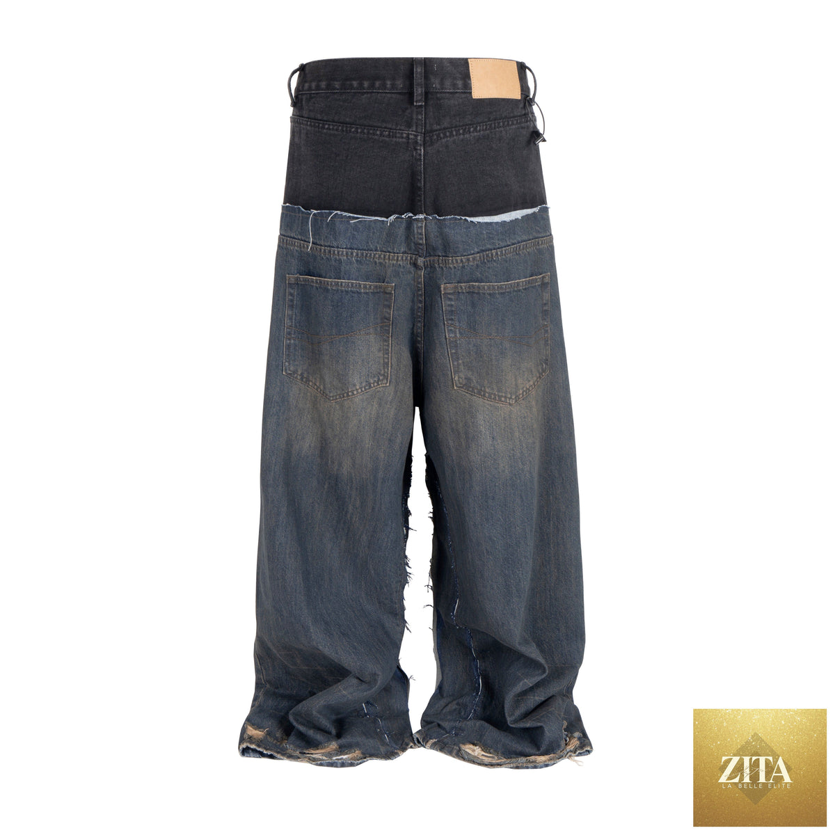 Undeveloped WideBoy Midnight double denim jeans with a relaxed fit and classic denim texture, displayed on a neutral background.
