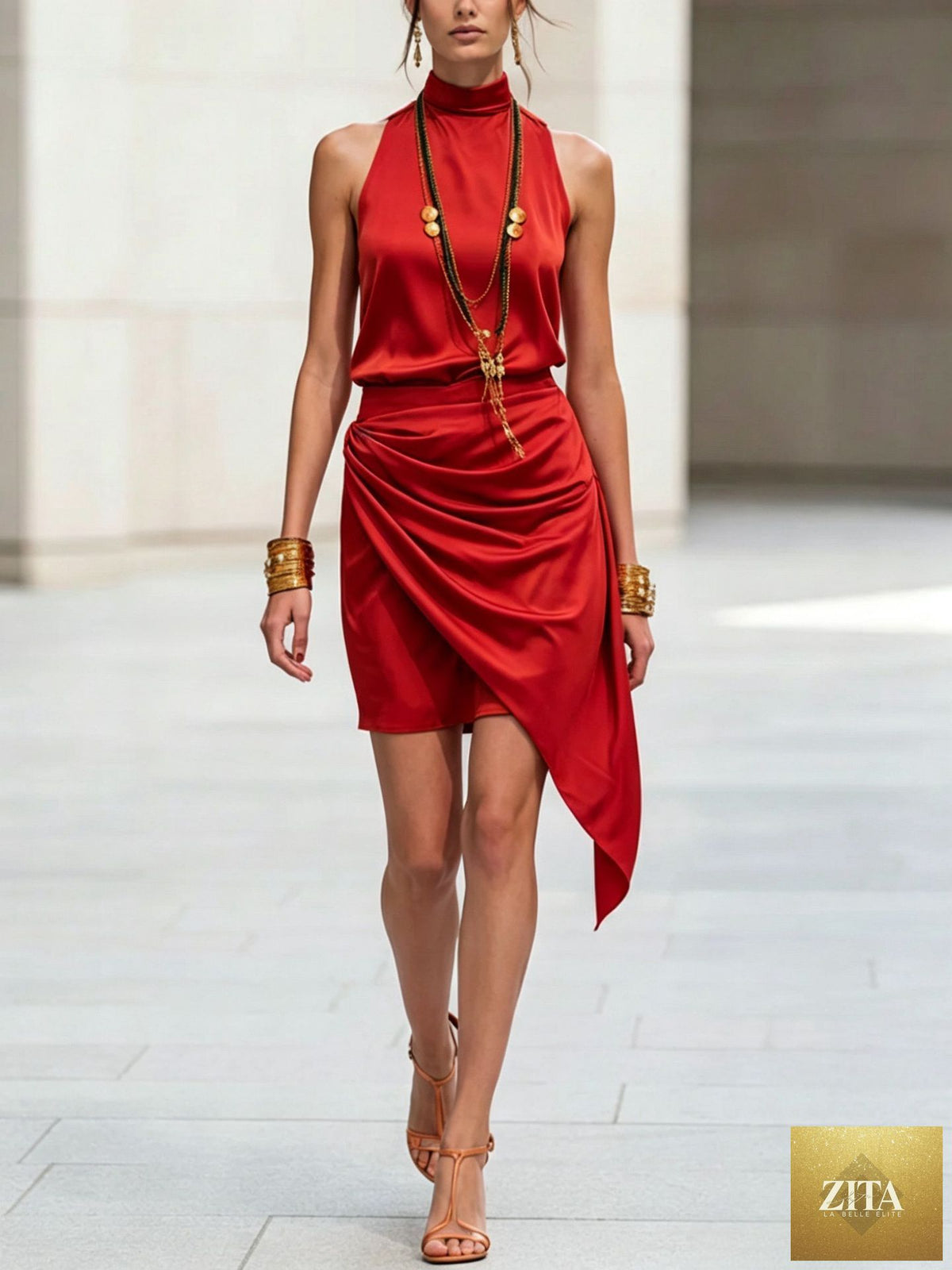 Women's double-layer asymmetrical hem mini skirt by Zita La Belle Elite, casualwear style, shown in a stylish, flowy design.