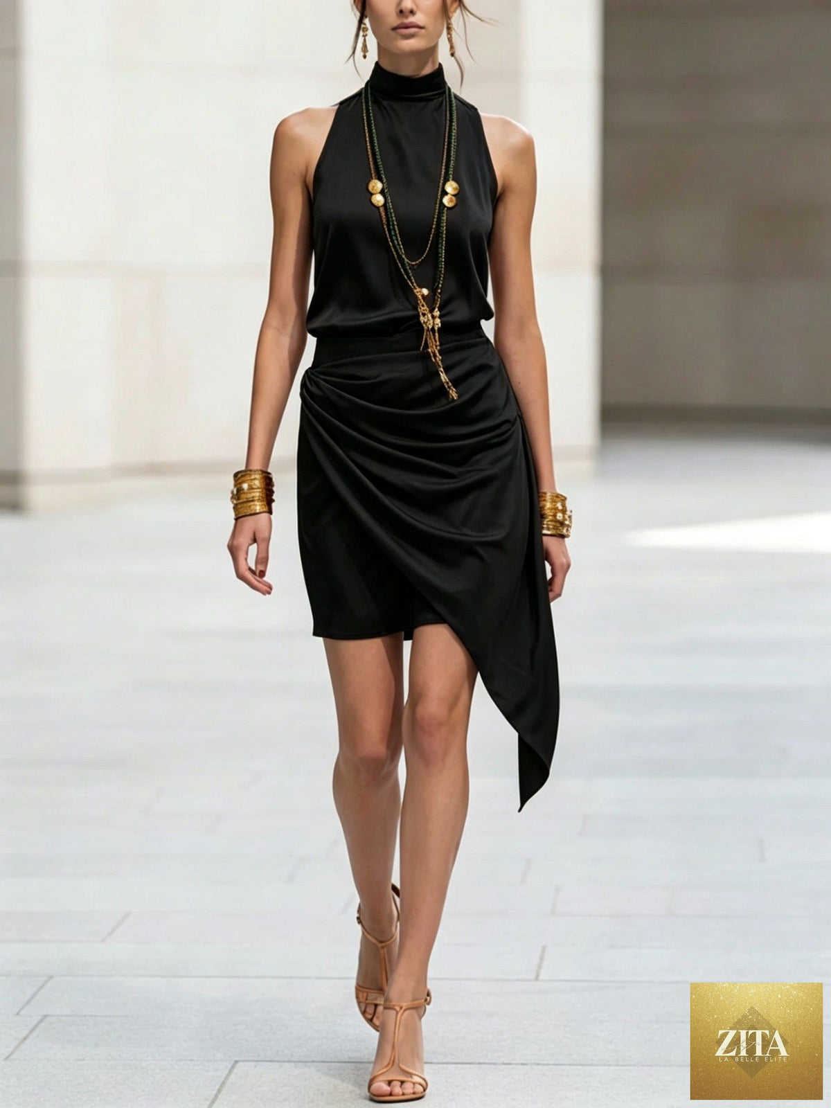 Women’s double-layer asymmetrical hem mini skirt by Zita La Belle Elite, casualwear style with unique layered design.