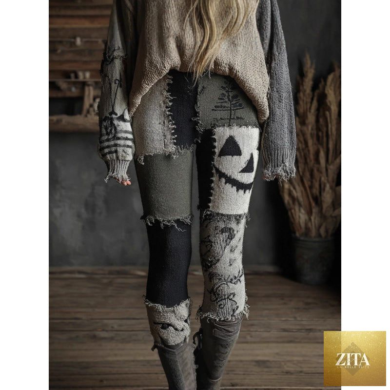 Womens All-Match Fashionable Printed Knitted Leggings