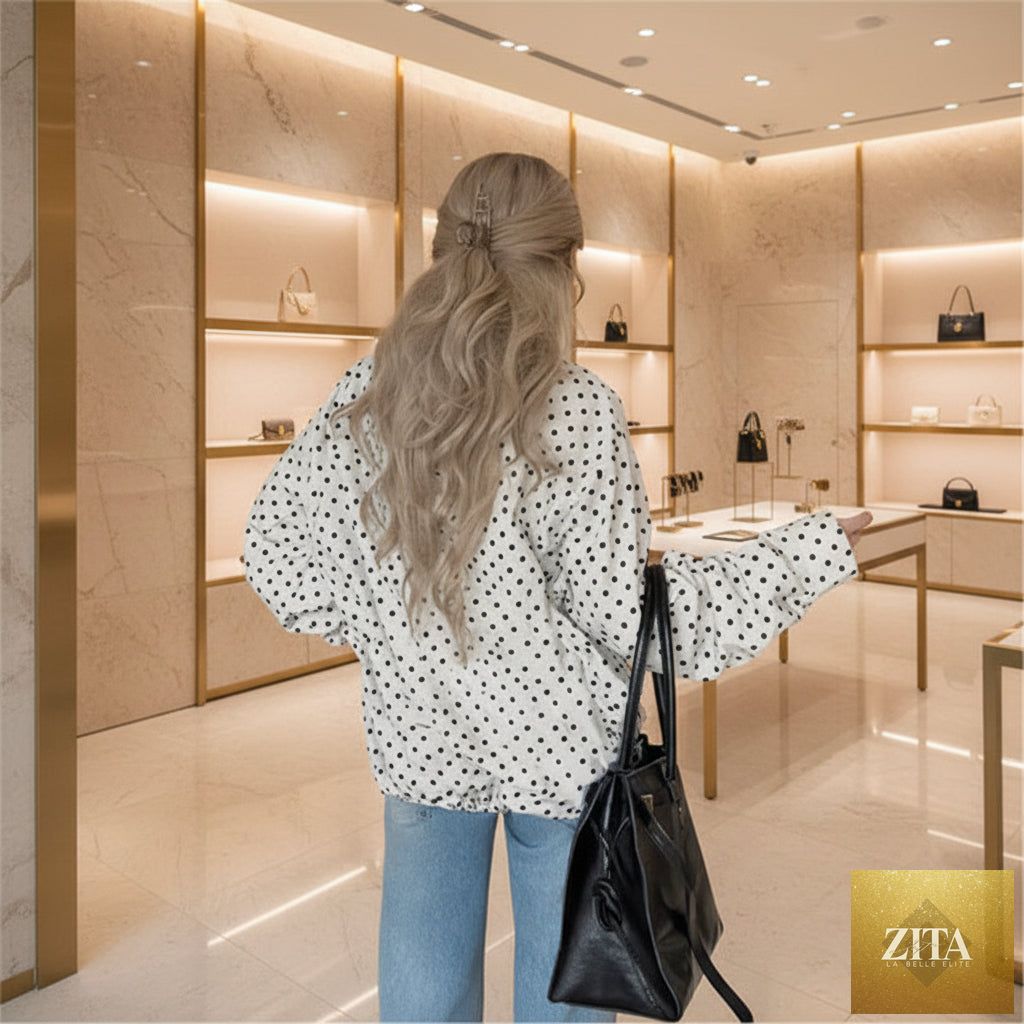 Polka Dot Zip-Up Jacket – Relaxed Fit