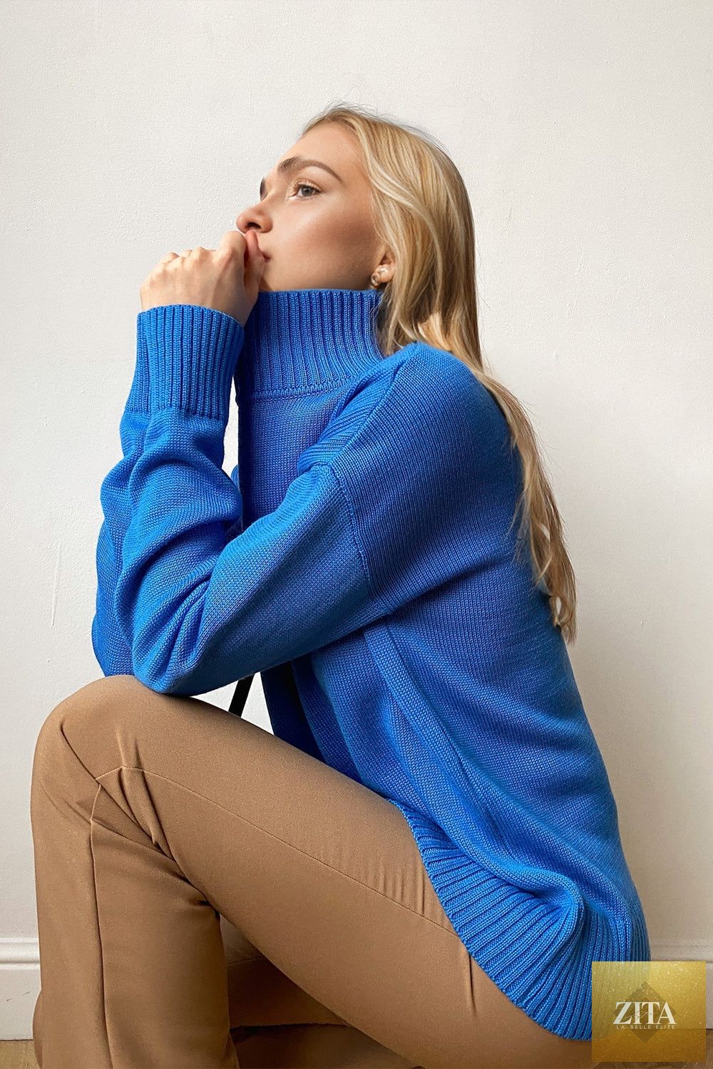 ShopBasicbae Basic Bae turtleneck sweater with dropped shoulders, long sleeves, and a cozy knit design.