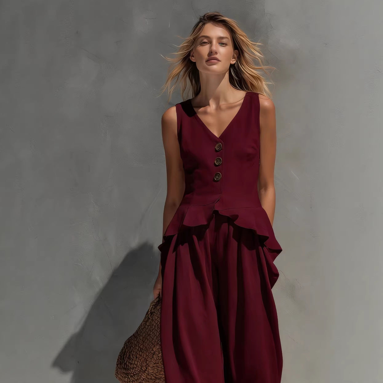 Women’s sleeveless top and wide-leg pants casualwear two-piece set by FitiqueFit, featuring a stylish sleeveless top with matching flowy pants.