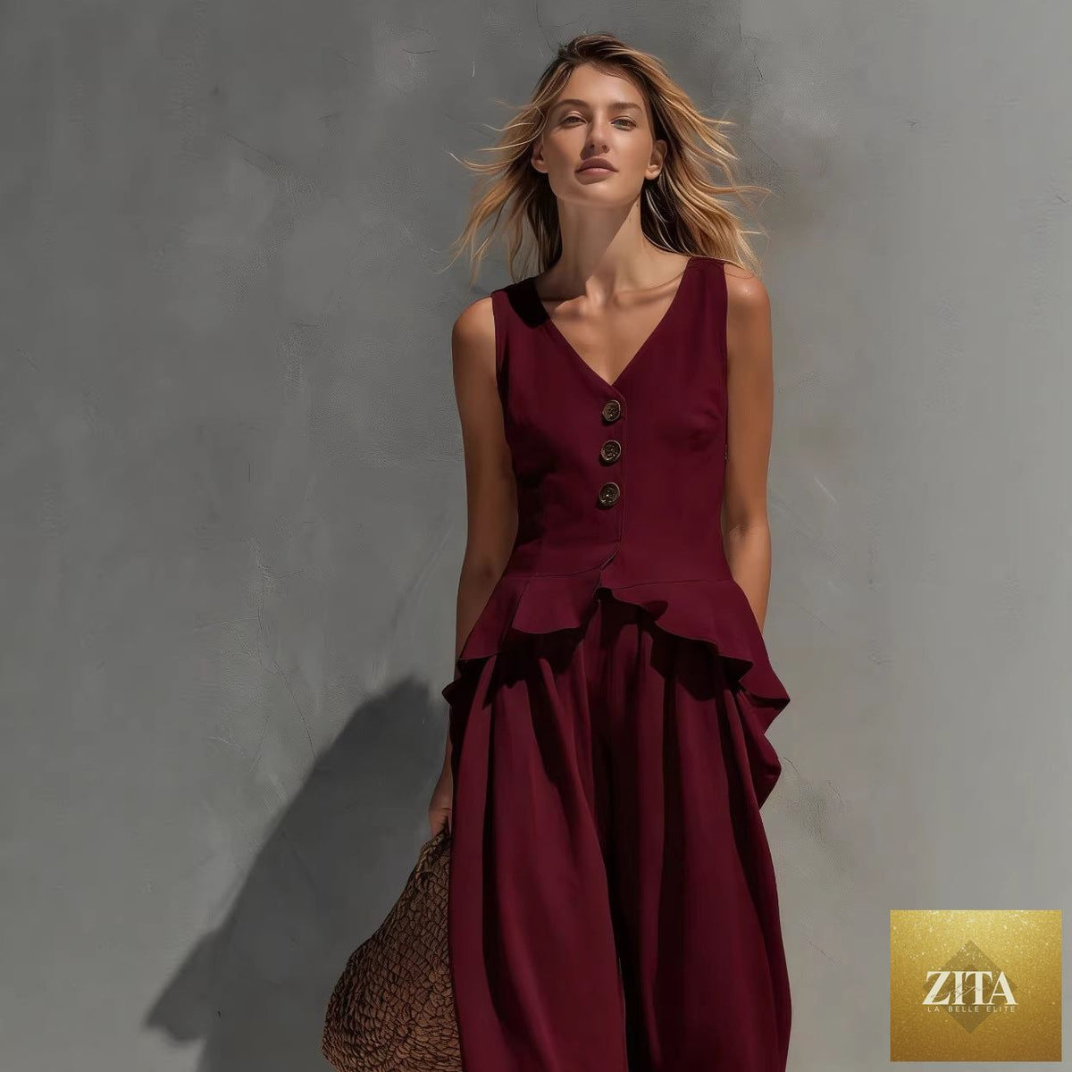 Zita La Belle Elite women's casual sleeveless top and wide-leg pants two-piece set, stylish and comfortable summer outfit.