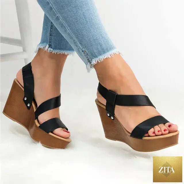 Women's summer casual slip-on wedge high heels, Trendy Attic Store01, stylish open-toe shoes for warm weather wear