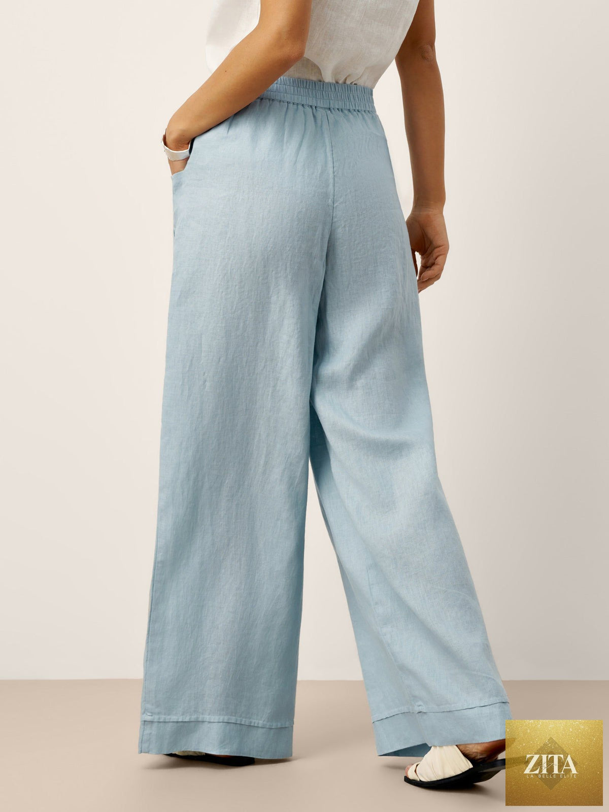 100% Linen Sculpted Pleat Elasticated Back Relaxed Pants VERIDIANA