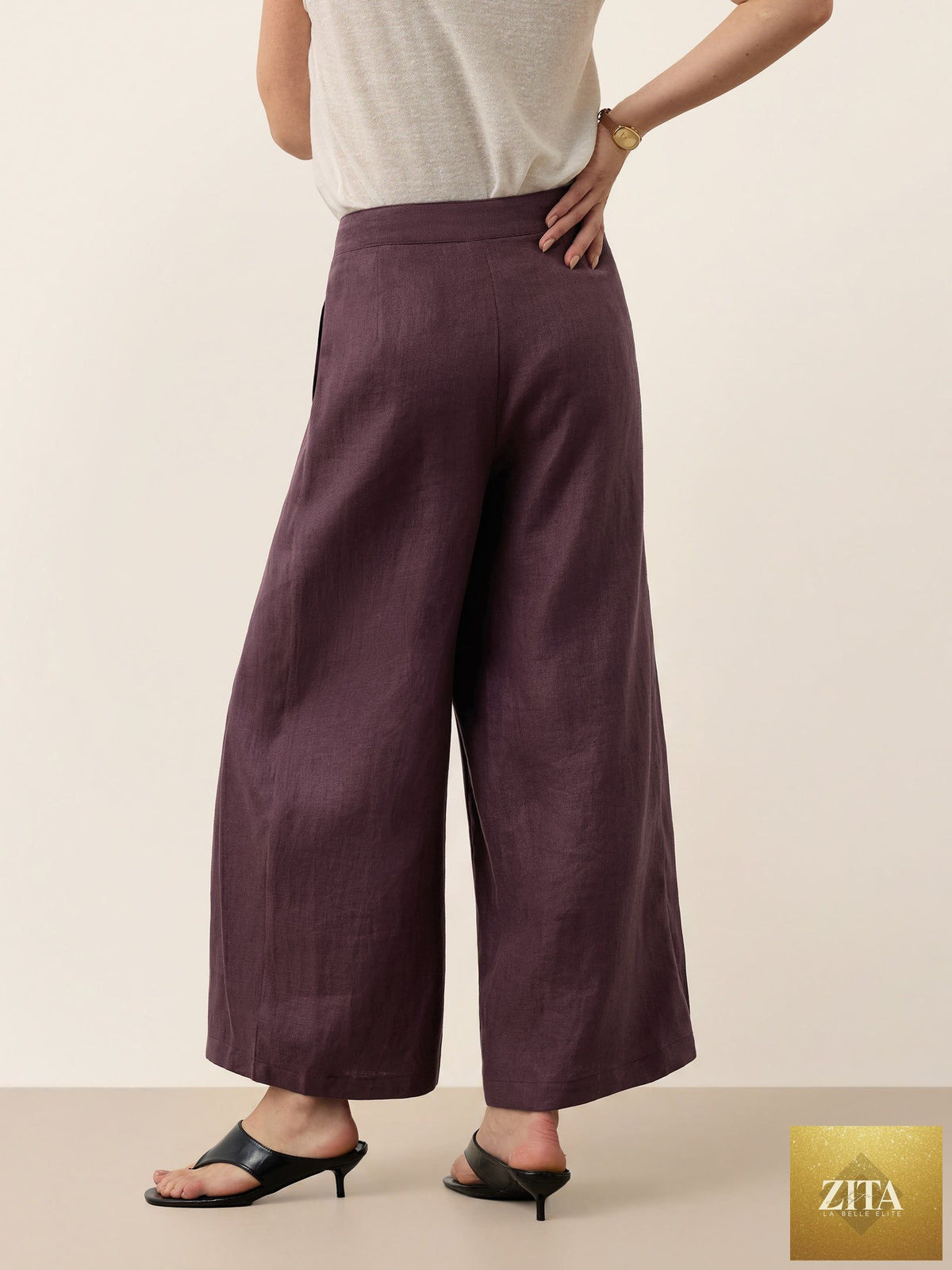 100% Linen Yarn Dyed Pleated Wide Leg Culottes PALOMA