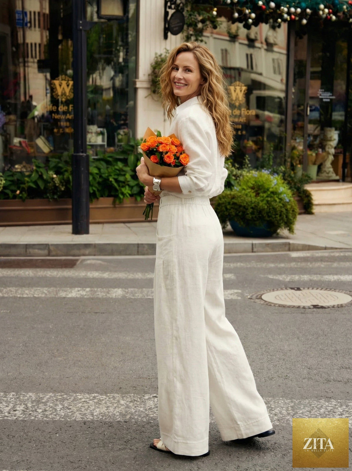 100% Linen Sculpted Pleat Elasticated Back Relaxed Pants VERIDIANA